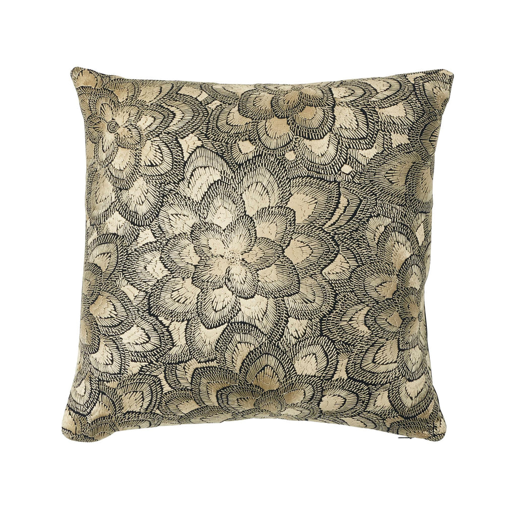 Schumacher Lotus Embroidery Gold 18" x 18" Pillow