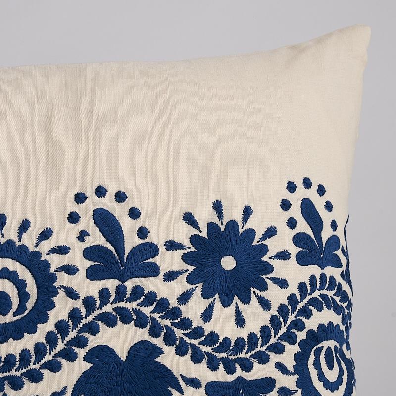 Schumacher Theodora Embroidery Blue 24" x 16" Pillow