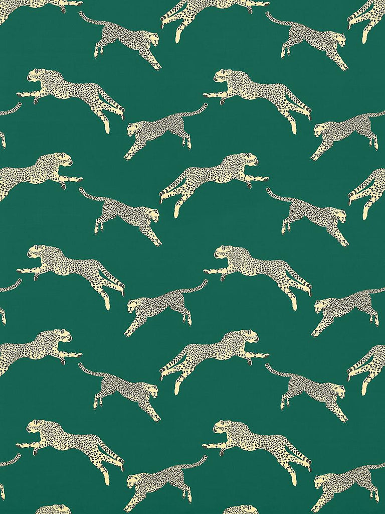 Scalamandre Leaping Cheetah Cotton Print Evergreen Fabric