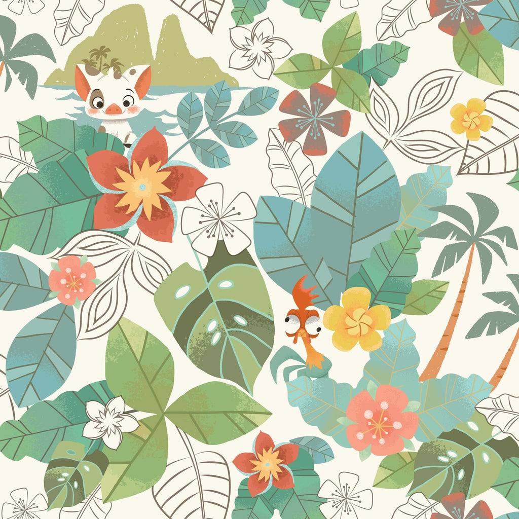 York Disney Moana Jungle Red/Green Wallpaper