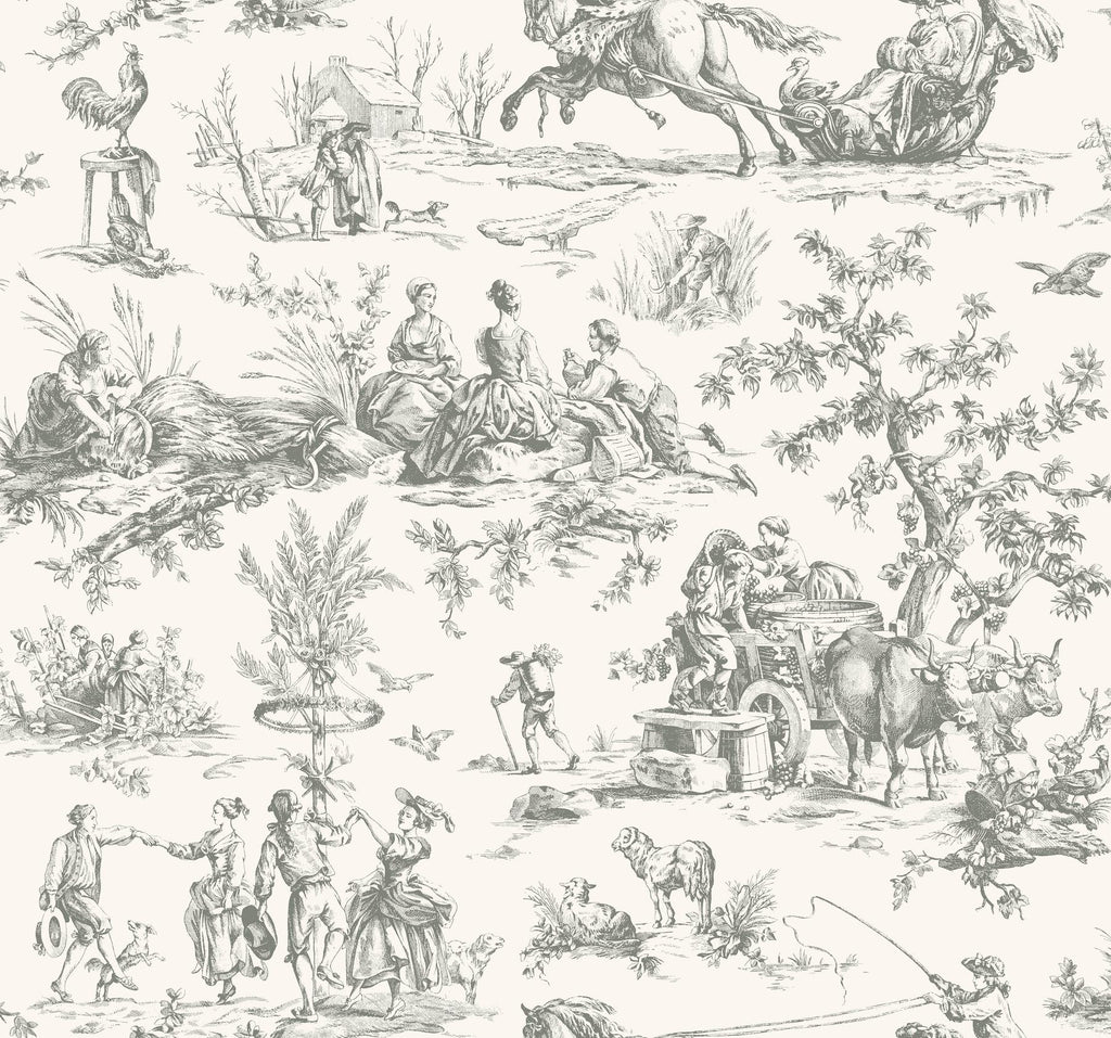 York Seasons Toile Gray Wallpaper