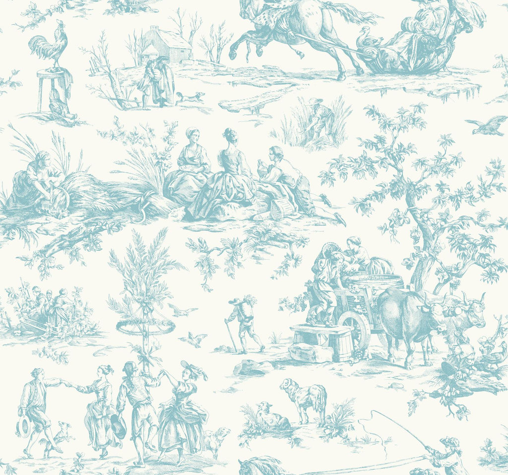 York Seasons Toile Teal Wallpaper