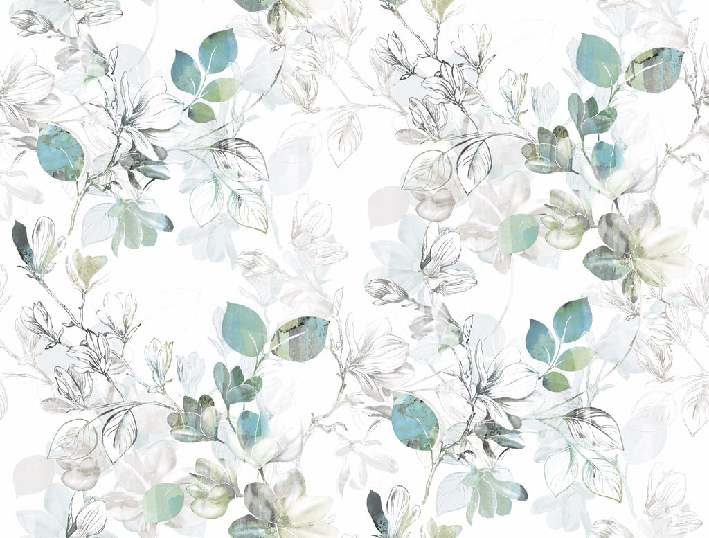 York Arbor Vine Blue/Green Wallpaper