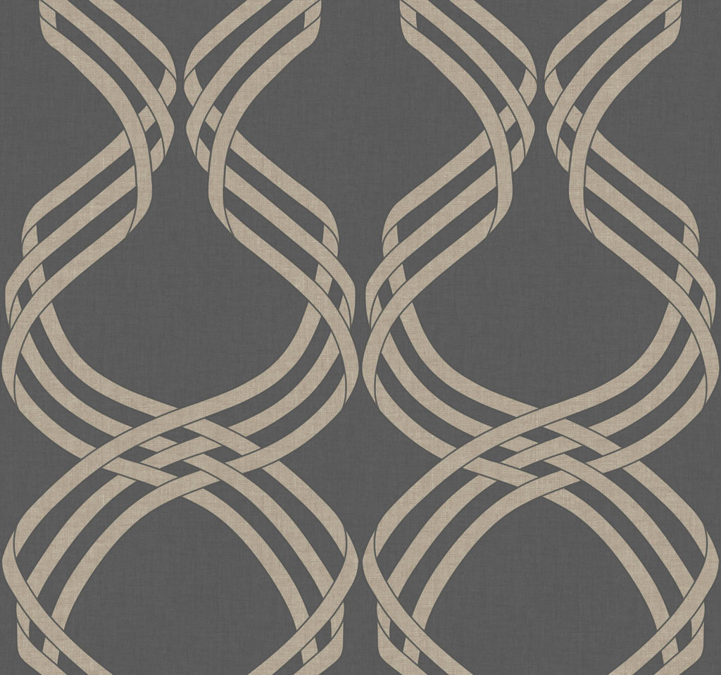 York Dante Ribbon Charcoal/Glint Wallpaper