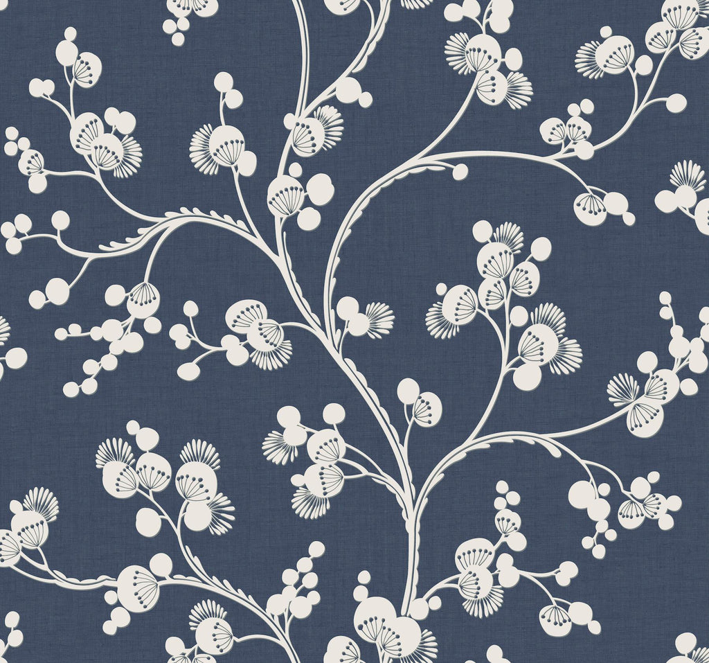 York Dahlia Trail Navy Wallpaper