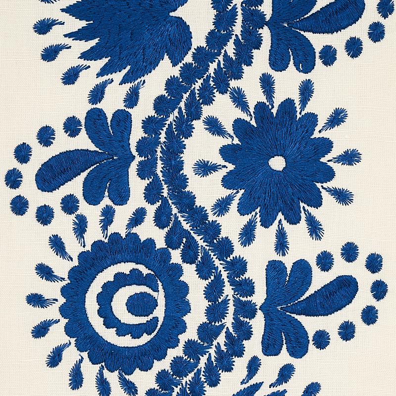 Schumacher Theodora Embroidery Blue Fabric