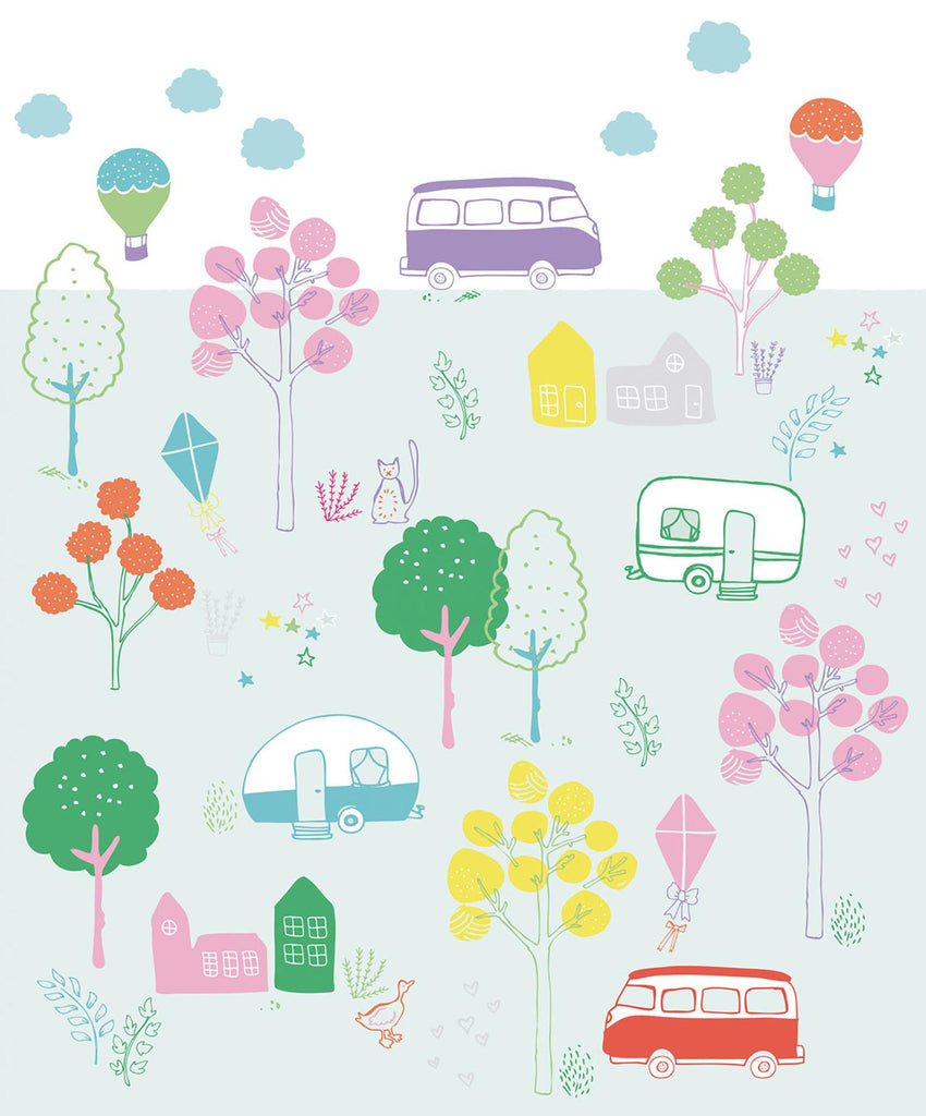 Brewster Home Fashions Road Trip Wall Mural Multi-Color Wallpaper