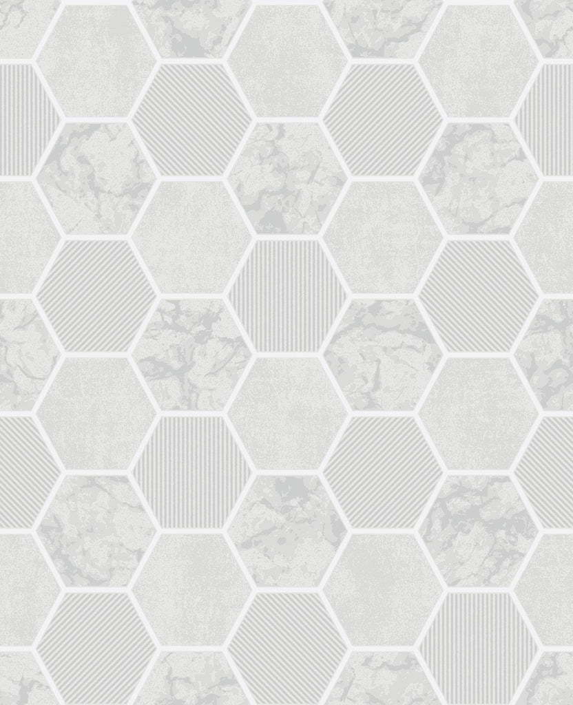Brewster Home Fashions Ceramica Grey Hexagon Tile Wallpaper