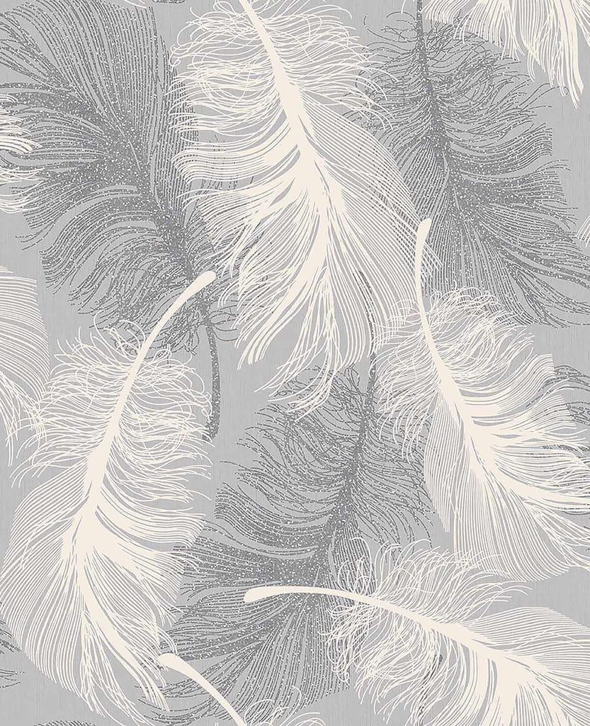 Brewster Home Fashions Hurston Grey Feather Wallpaper