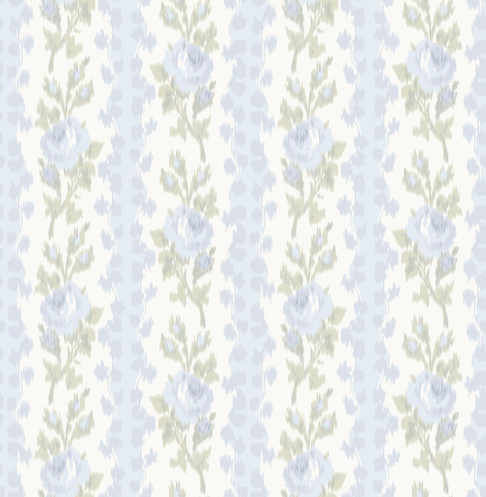 A-Street Prints Blooming Heirloom Blue Romance Rose Stripe Wallpaper