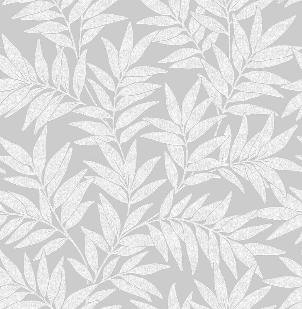 A-Street Prints Morris Light Grey Leaf Wallpaper