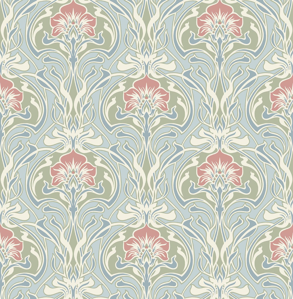 A-Street Prints Mucha Botanical Ogee Light Blue Wallpaper