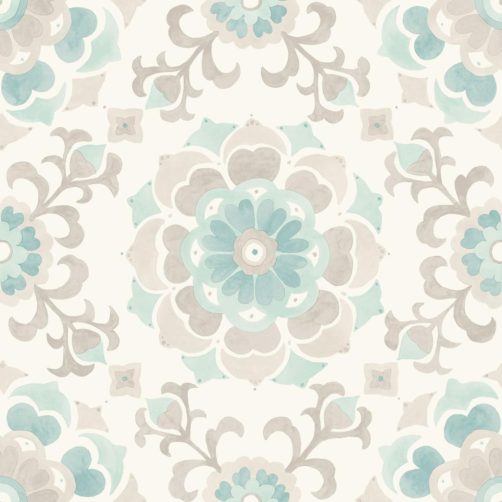 Brewster Home Fashions Tracy Medallion Seafoam Wallpaper