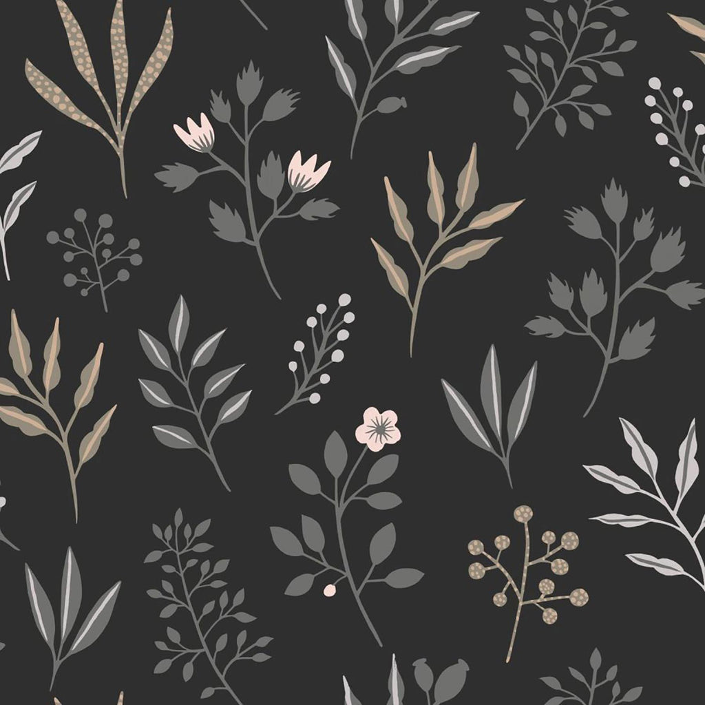 Brewster Home Fashions Cynara Scandinavian Floral Charcoal Wallpaper