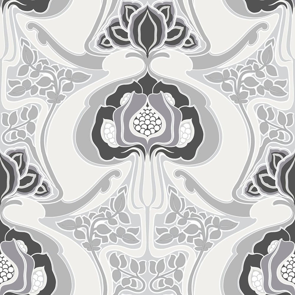 Brewster Home Fashions Joaquin Art Nouveau Floral Black Wallpaper