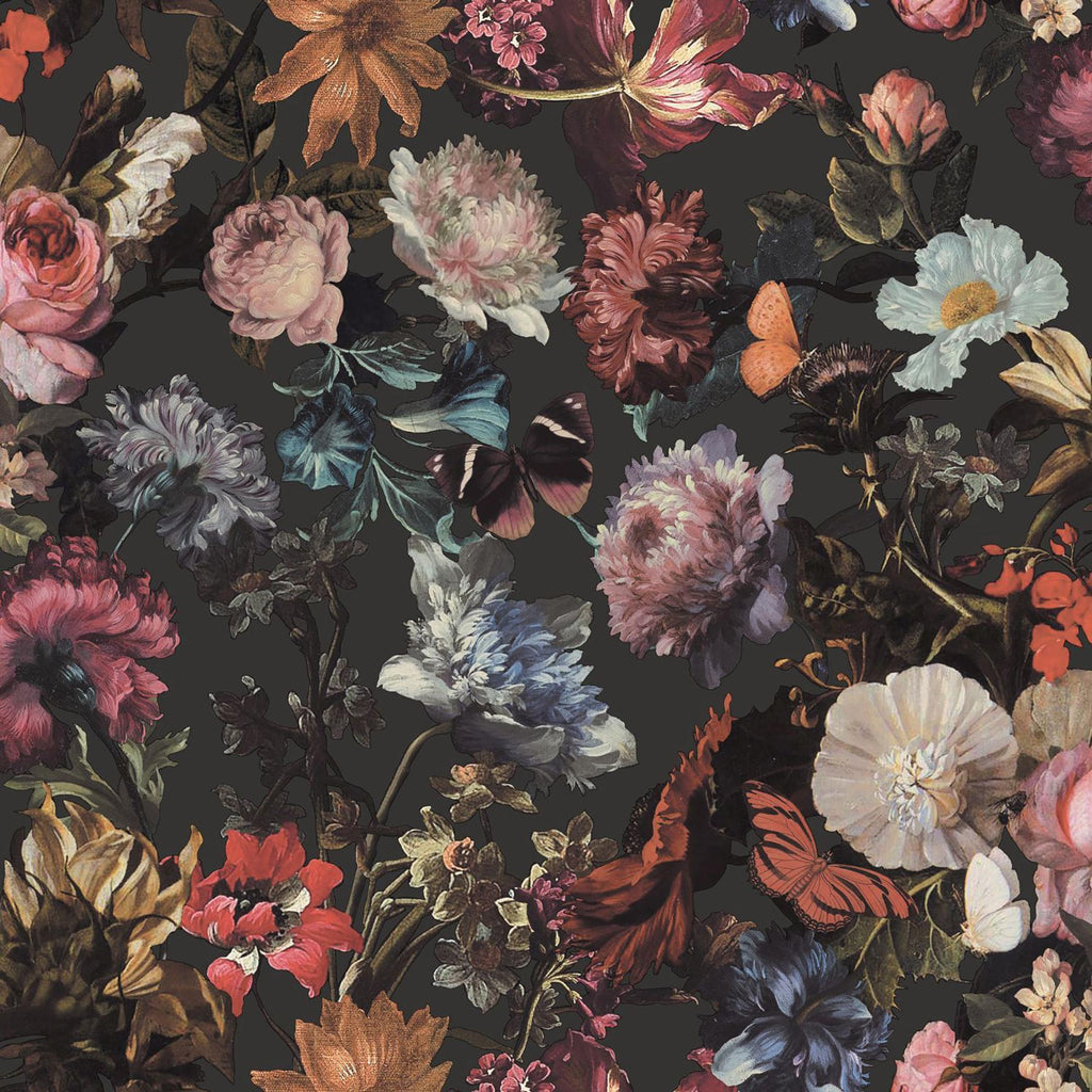 Brewster Home Fashions Zarinda Flowers Dark Grey Wallpaper