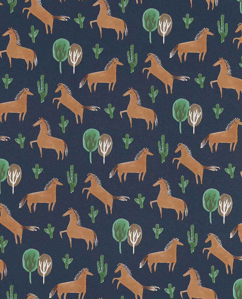 Brewster Home Fashions Tuva Horse Navy Wallpaper