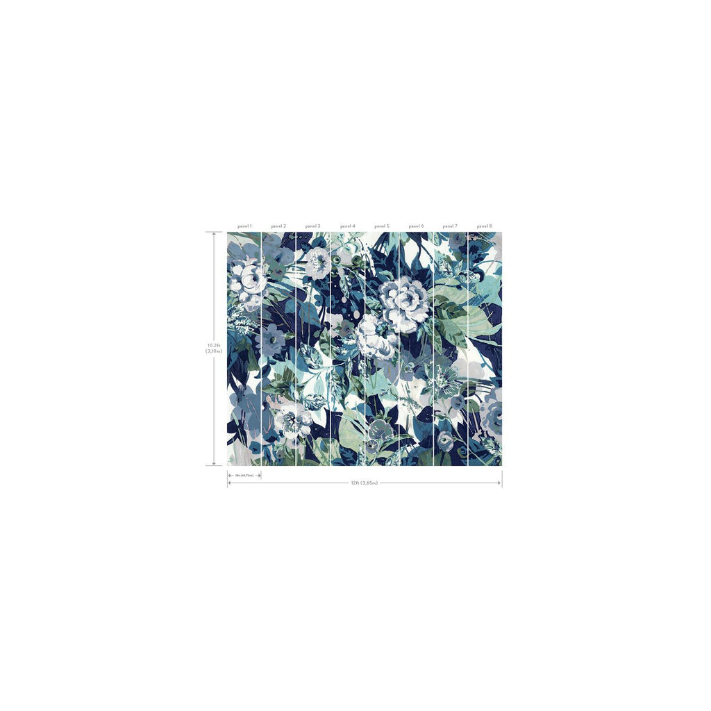 York Pop Floral Mural Blue Multi Wallpaper