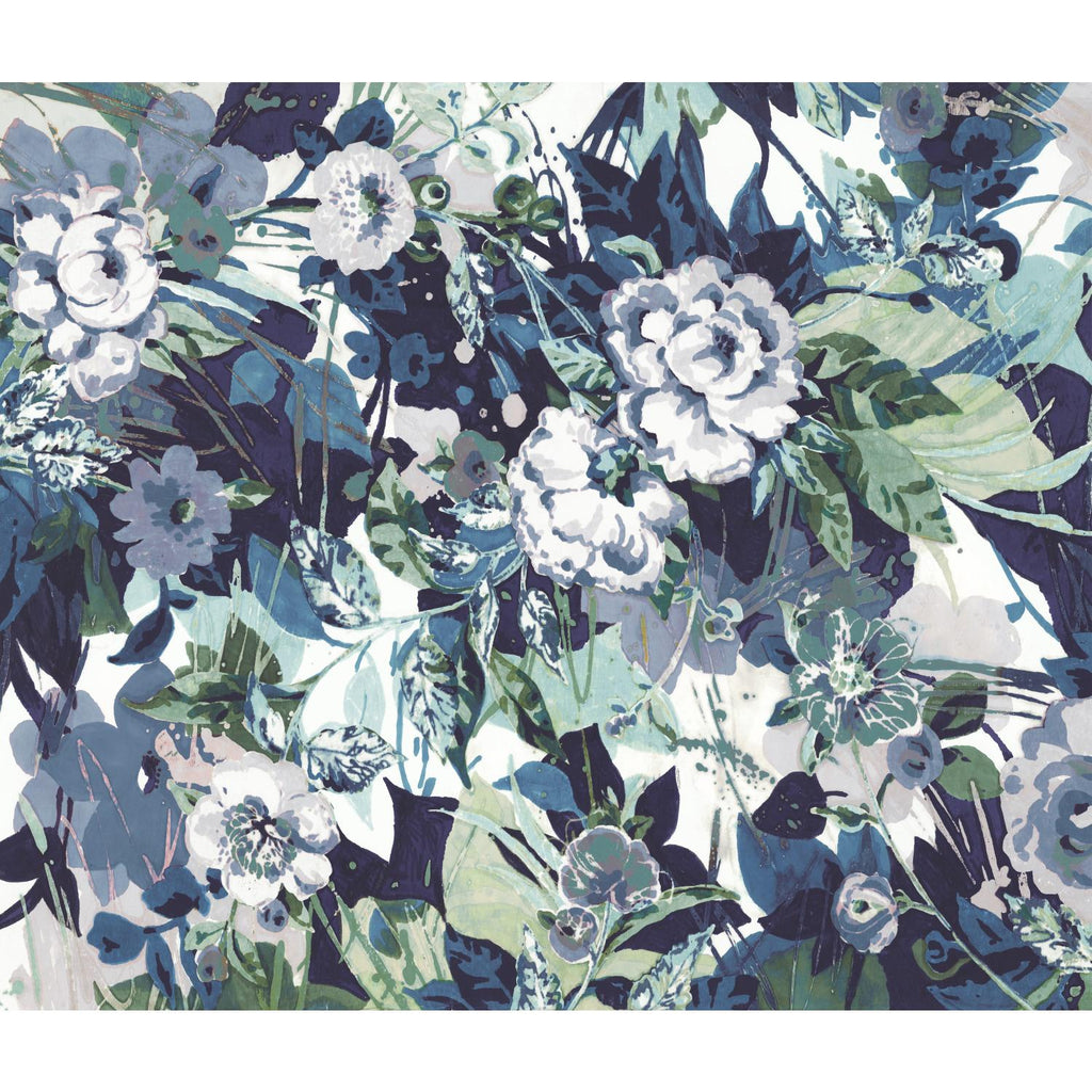 York Pop Floral Mural Blue Multi Wallpaper