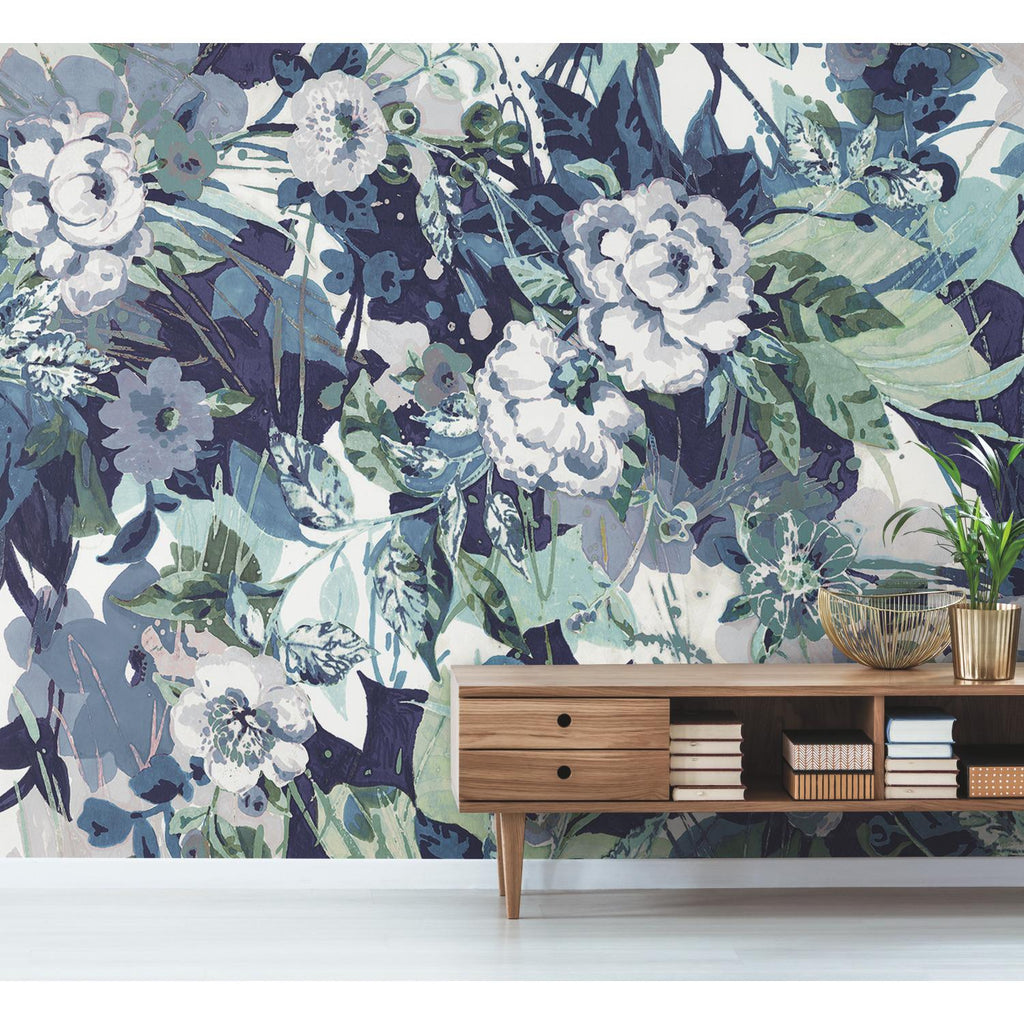 York Pop Floral Mural Blue Multi Wallpaper