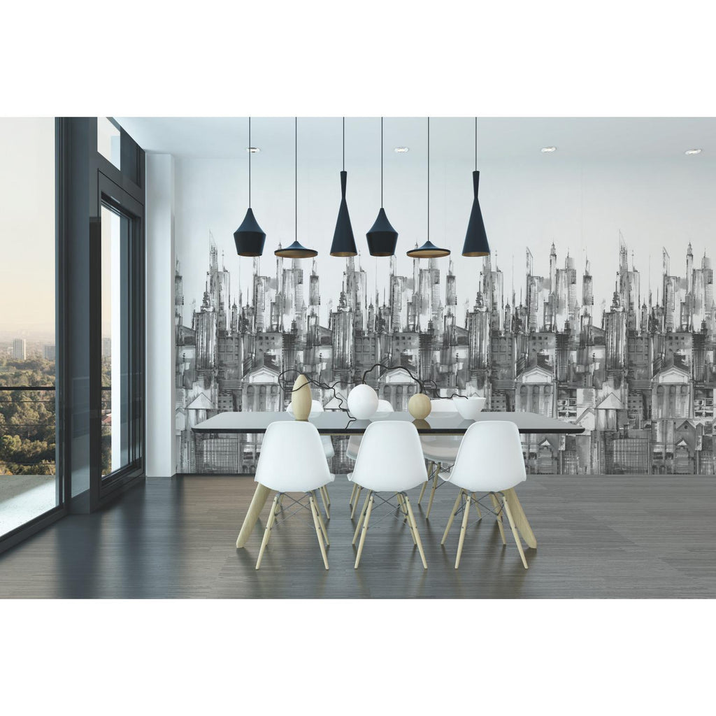 York Cityscape Mural Black Wallpaper