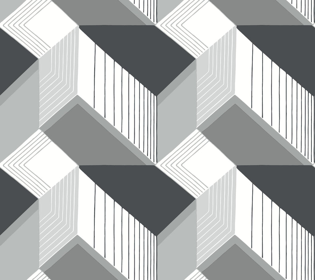 York Graphic Geo Blocks Black/White Wallpaper