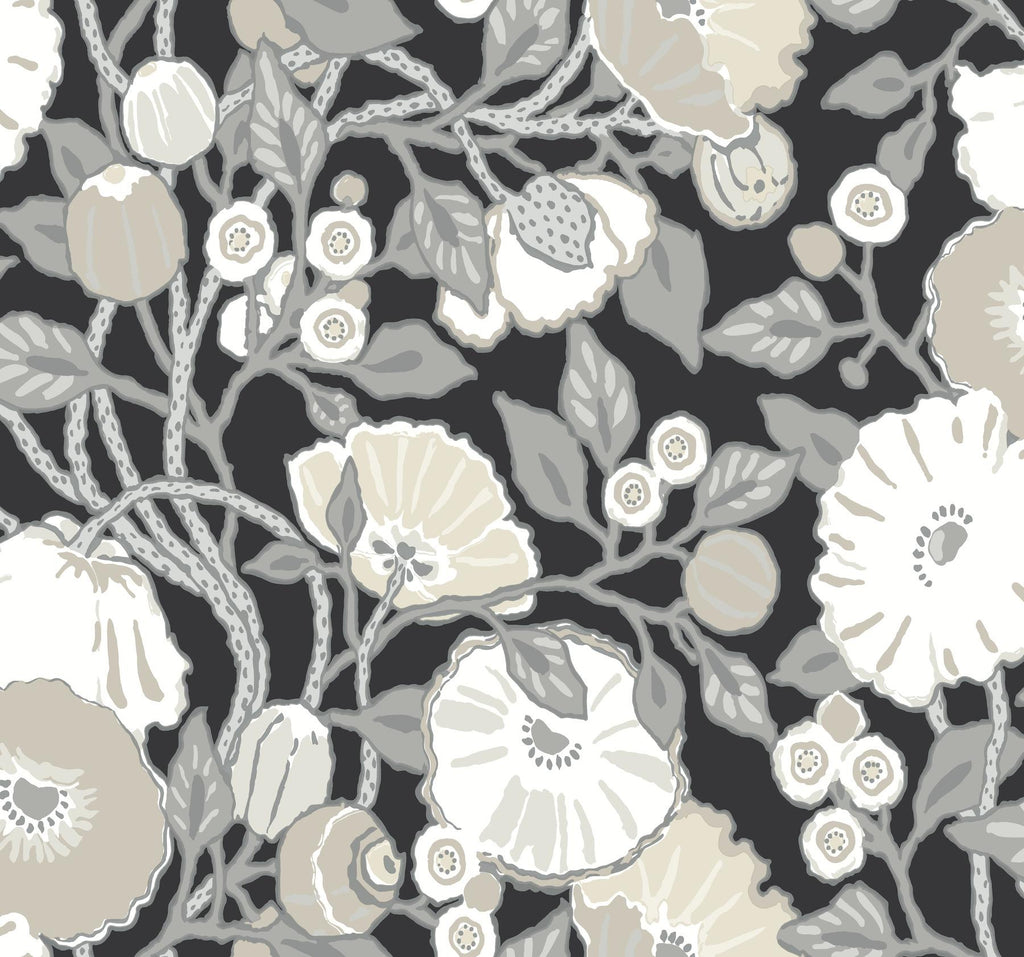 York Vincent Poppies Black/Cream Wallpaper