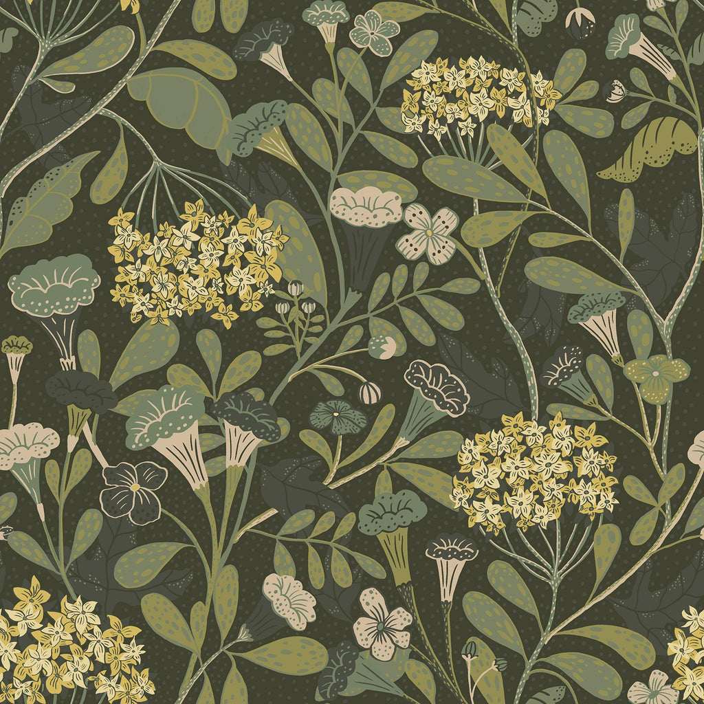 A-Street Prints Hybbe Dark Green Hydrangea Garden Dark green Wallpaper