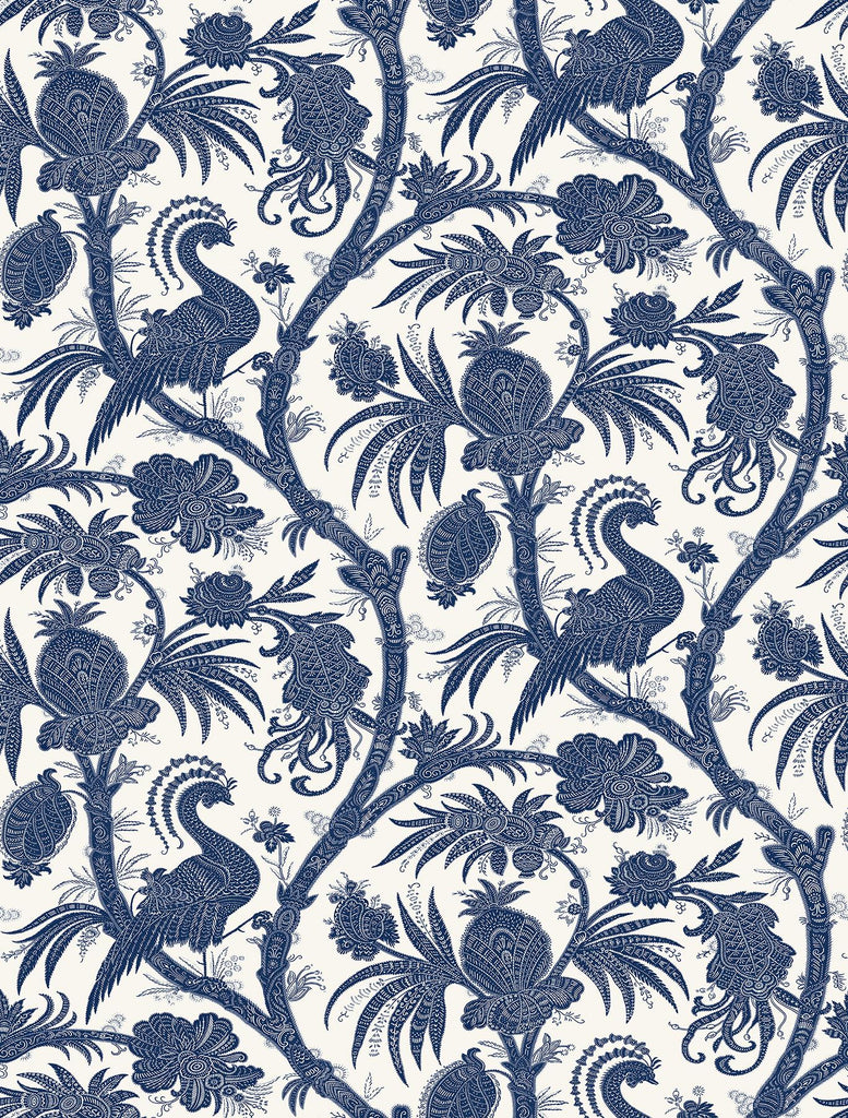 Brewster Home Fashions Balinese Peacock Scalamandre Self Adhesive Indigo Wallpaper