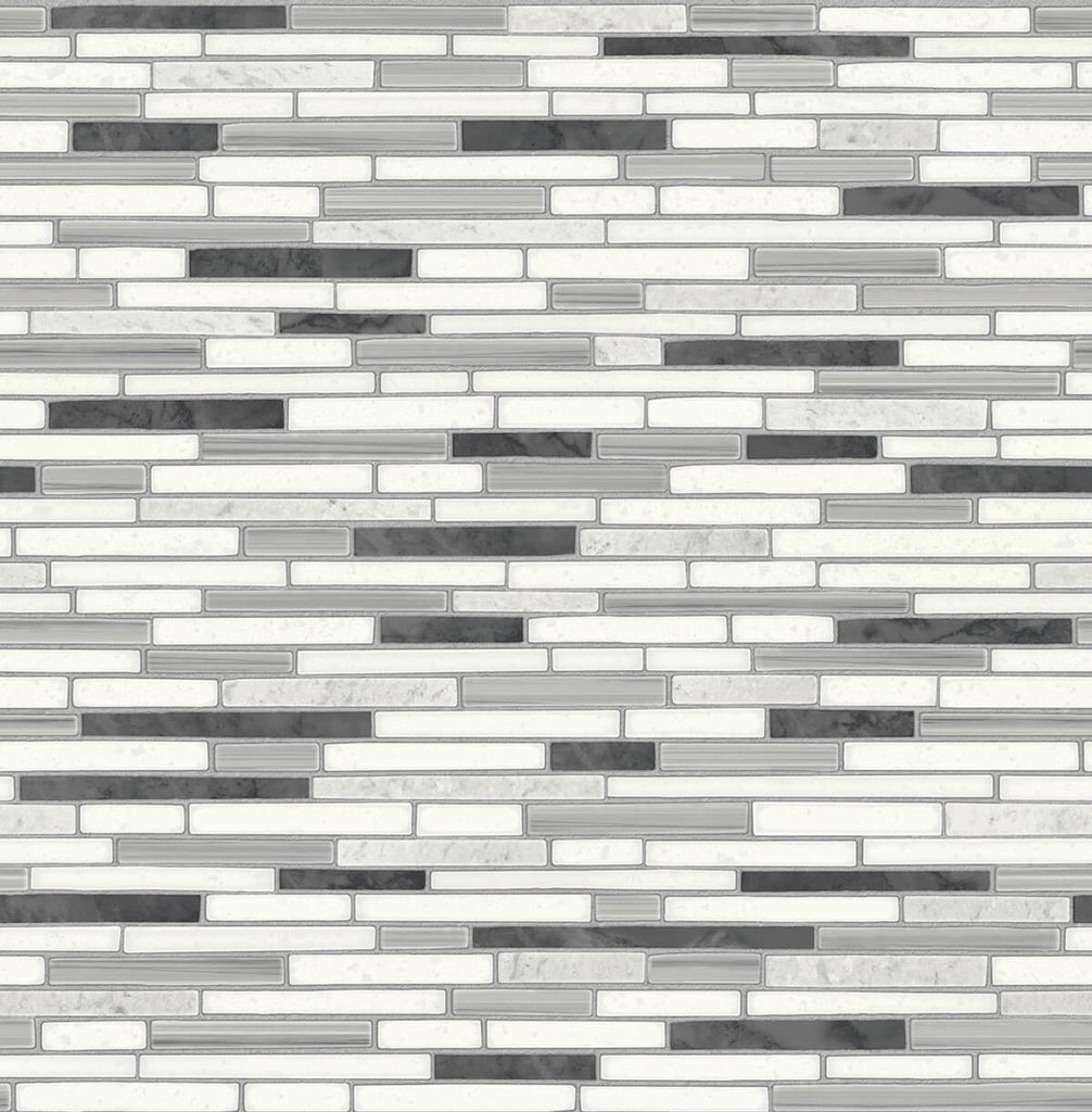 Seabrook Faux Mosaic Strip Tile Wrought Iron & Gray Wallpaper