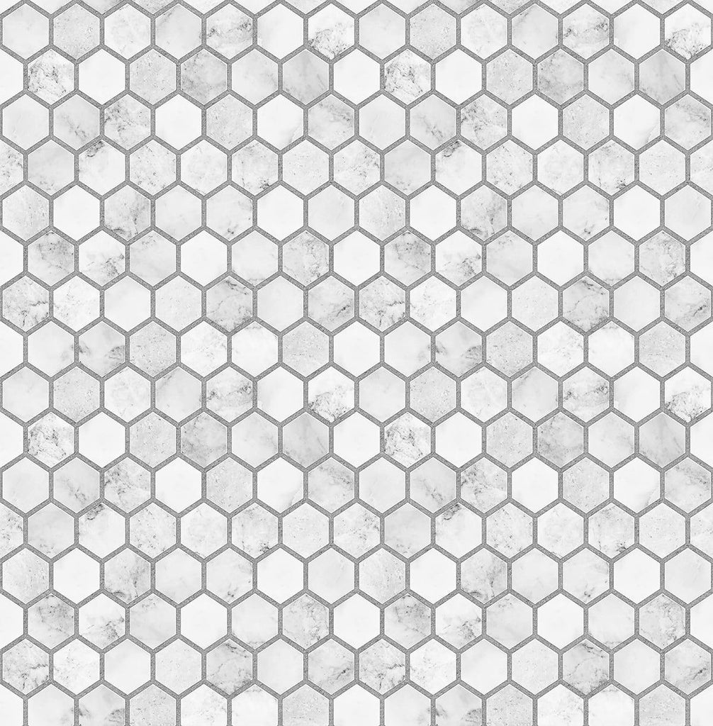 Seabrook Marble Hexagon Carrara & Argos Grey Wallpaper