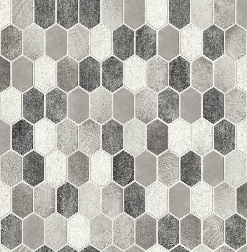 Seabrook Brushed Hex Tile Pavestone & Chrome Wallpaper