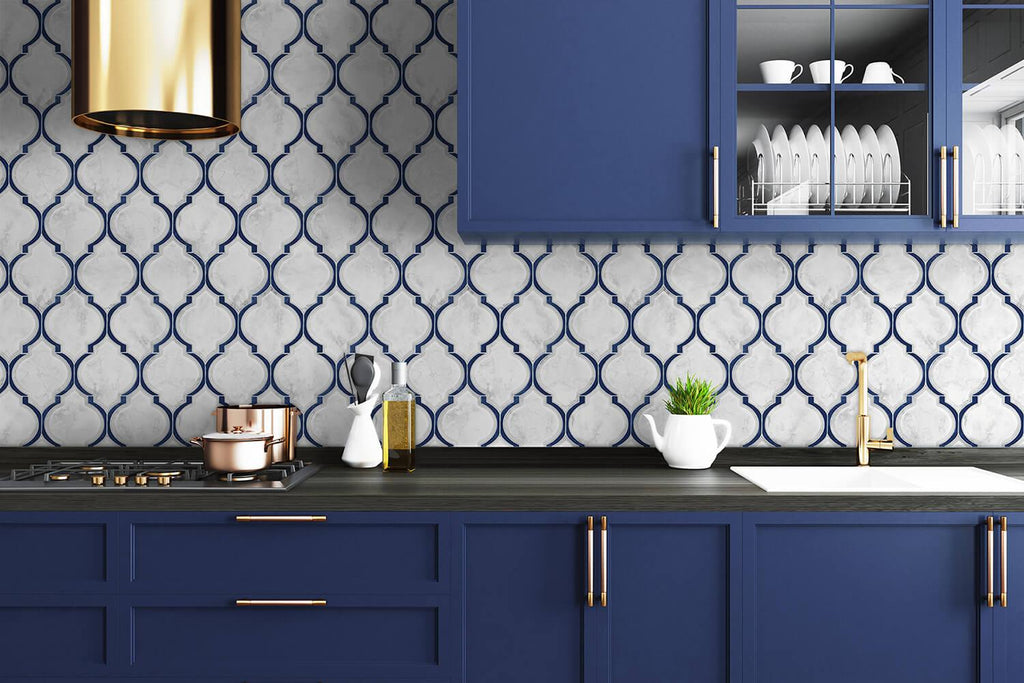 Seabrook Marbled Ogee Royal Blue & Carrara Wallpaper