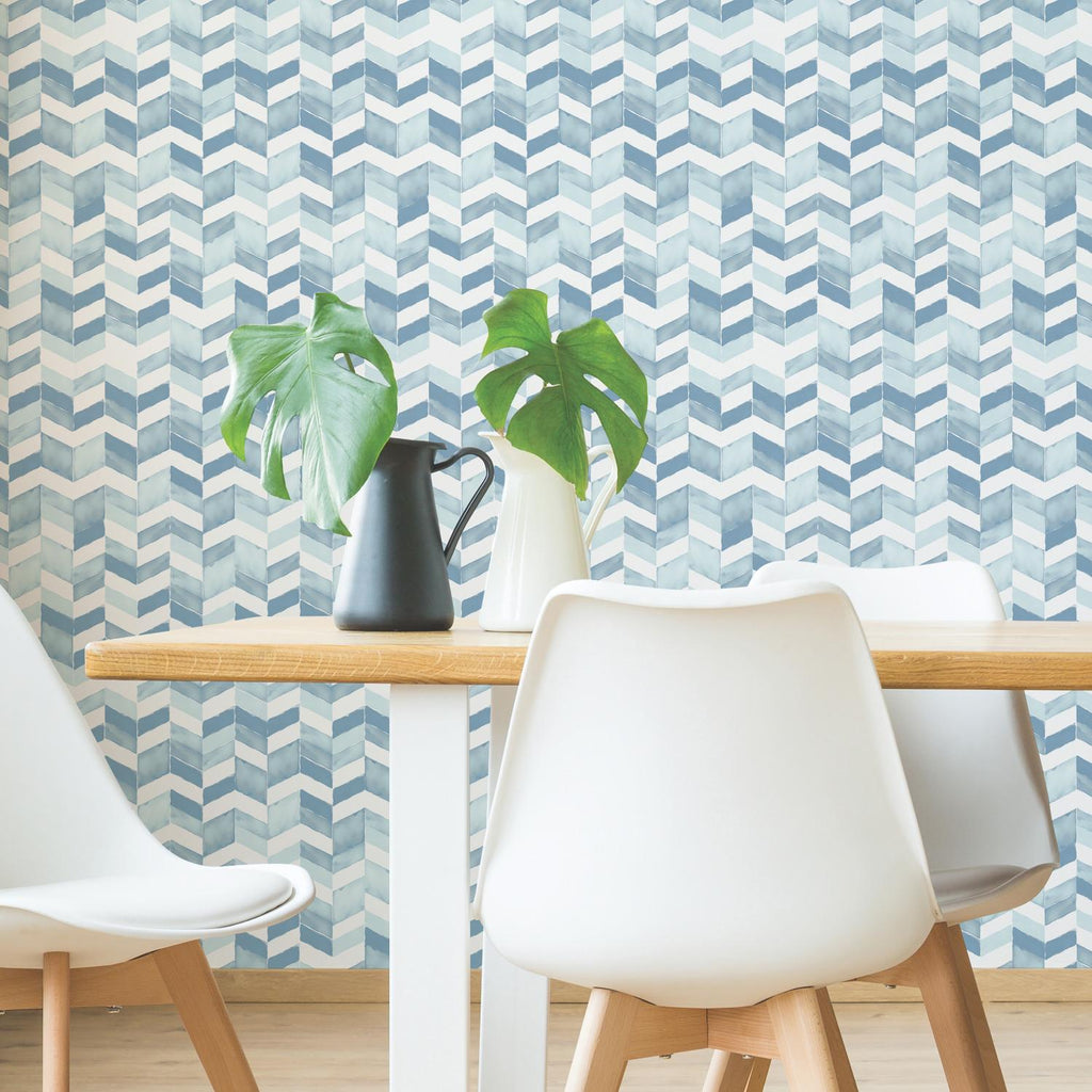 RoomMates Paul Brent Watercolor Chevron Peel & Stick blue,white Wallpaper