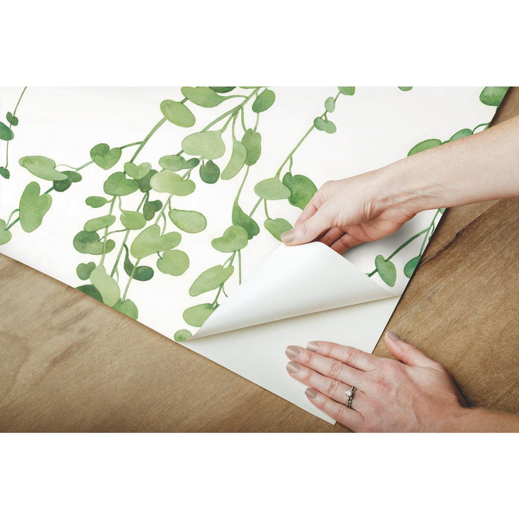 RoomMates Hanging Watercolor Vines Peel & Stick white/green Wallpaper