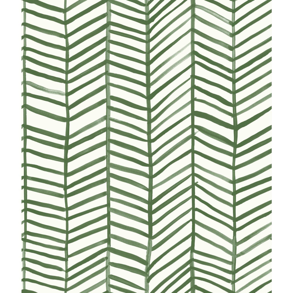 RoomMates Cat Coquillette Herringbone Peel & Stick green/white Wallpaper