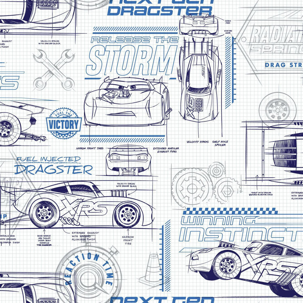 RoomMates Disney And Pixar Cars Schematic Peel & Stick Peel & Stick blue Wallpaper