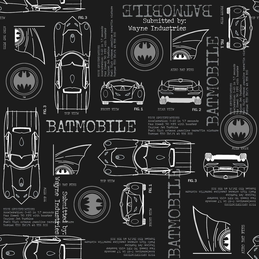 RoomMates Batmobile Blueprint Peel And Stick black Wallpaper