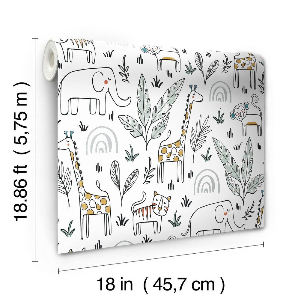 RoomMates Jungle Menagerie Peel & Stick white/yellow Wallpaper