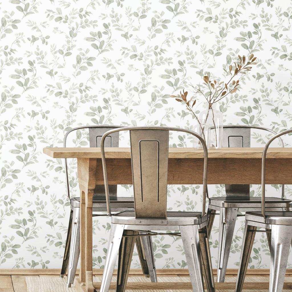 RoomMates Dancing Leaves Peel & Stick green/white Wallpaper