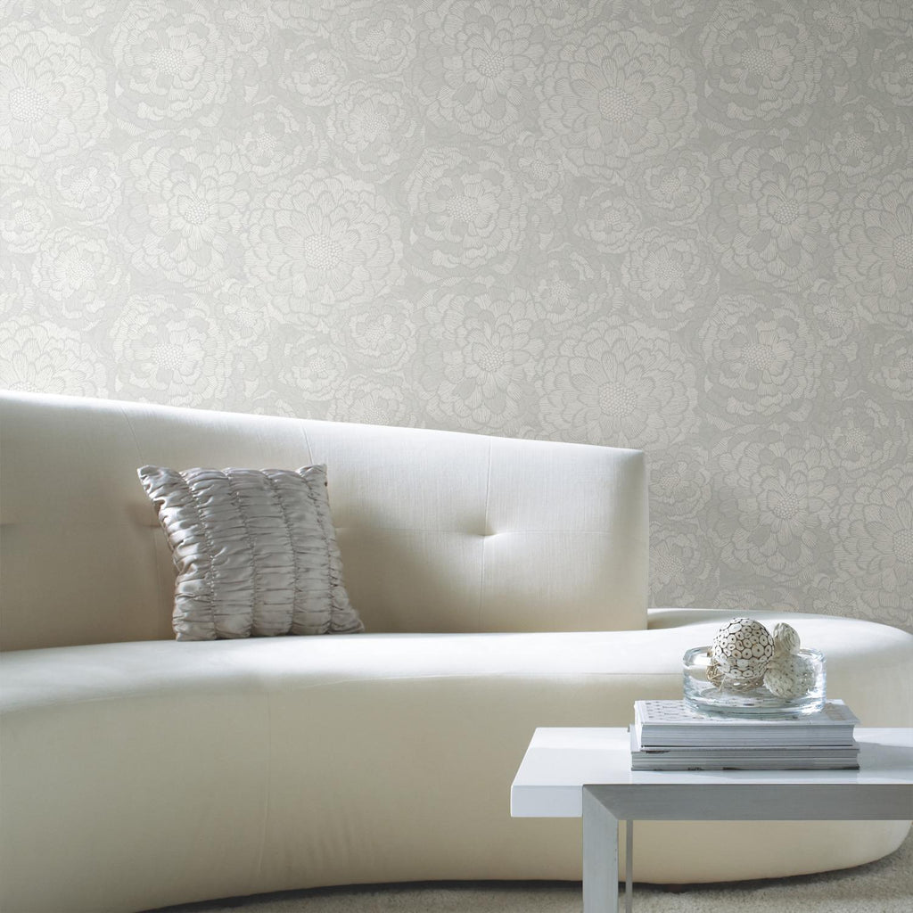 RoomMates Zen Dahlia Peel & Stick grey/white Wallpaper