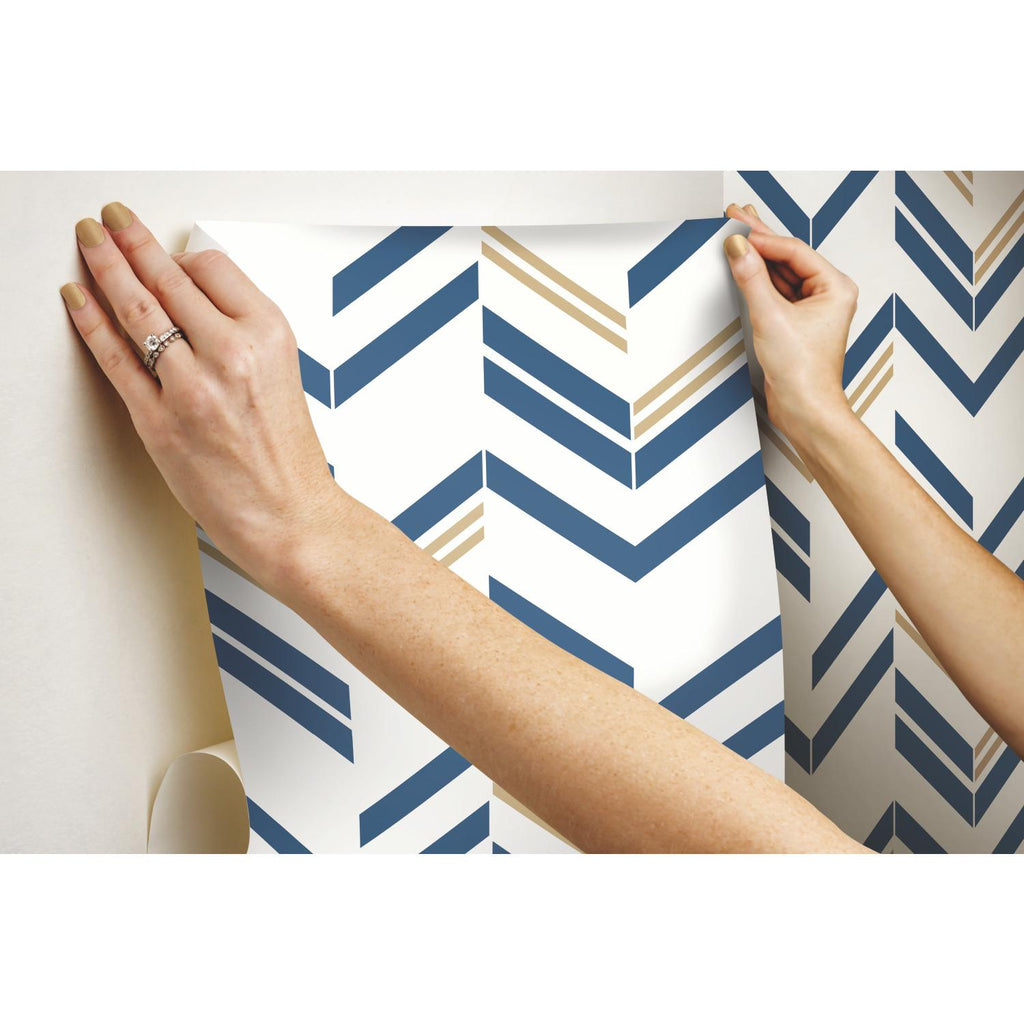 RoomMates Chevron Stripe Peel & Stick blue Wallpaper