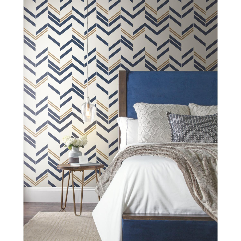 RoomMates Chevron Stripe Peel & Stick blue Wallpaper