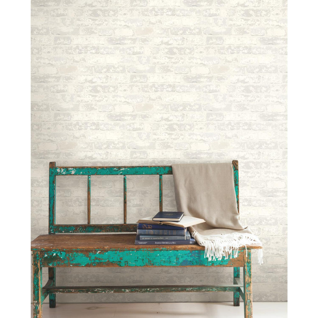 RoomMates Stuccoed Brick Peel & Stick white Wallpaper