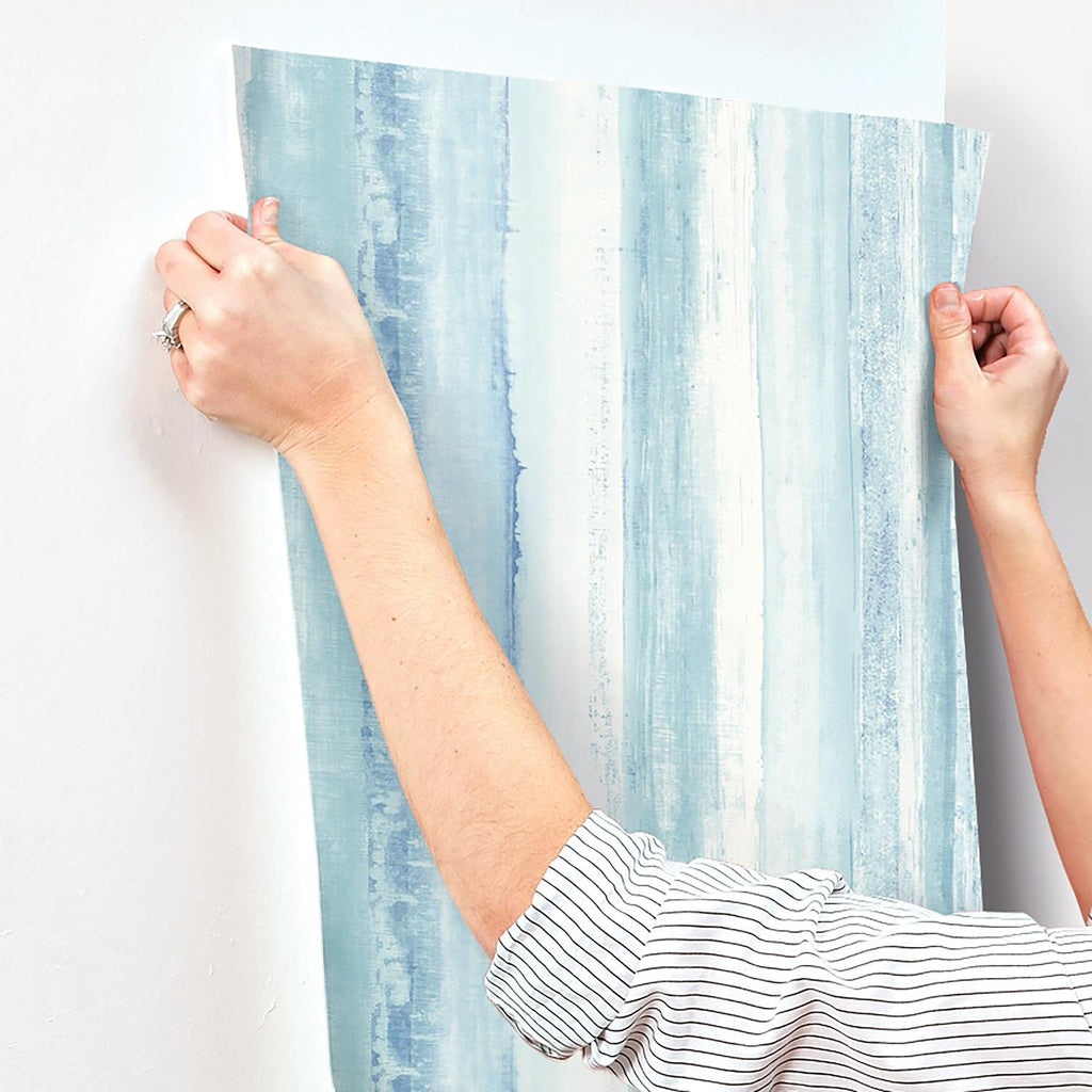 RoomMates Watercolor Stripe Blue Peel & Stick blue Wallpaper