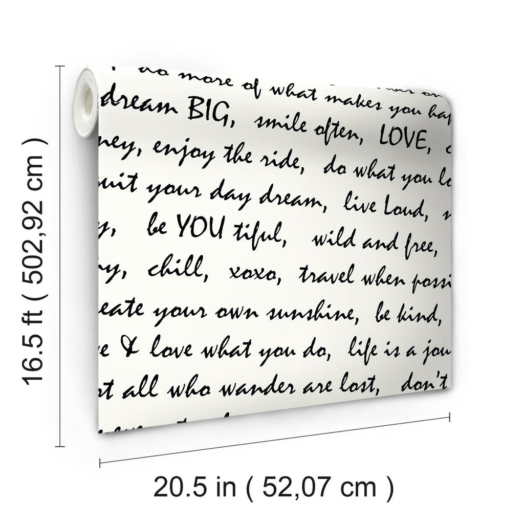 RoomMates Dream Big Script Black Peel & Stick black Wallpaper