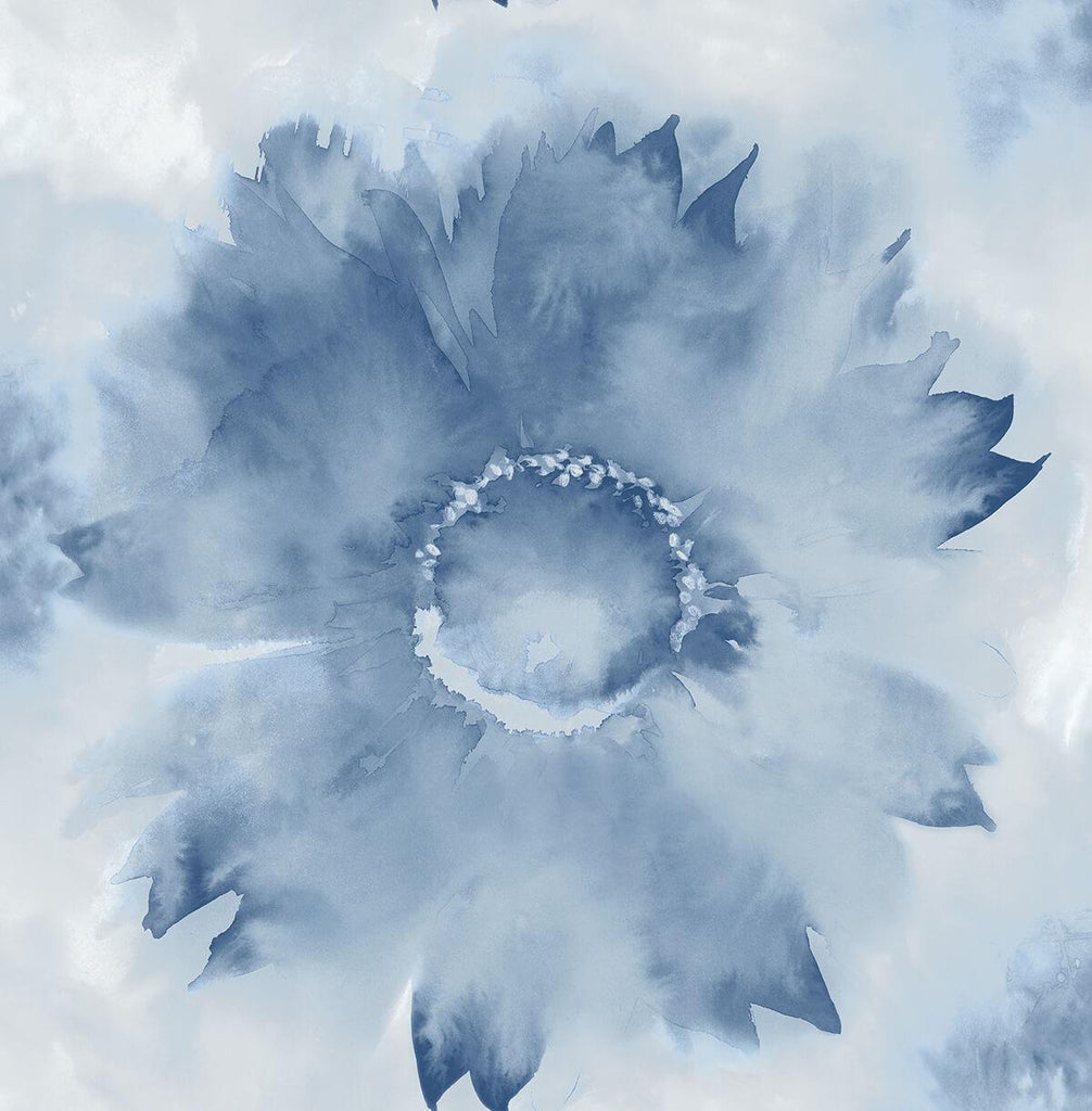 Seabrook Watercolor Sunflower Navy Blue Wallpaper