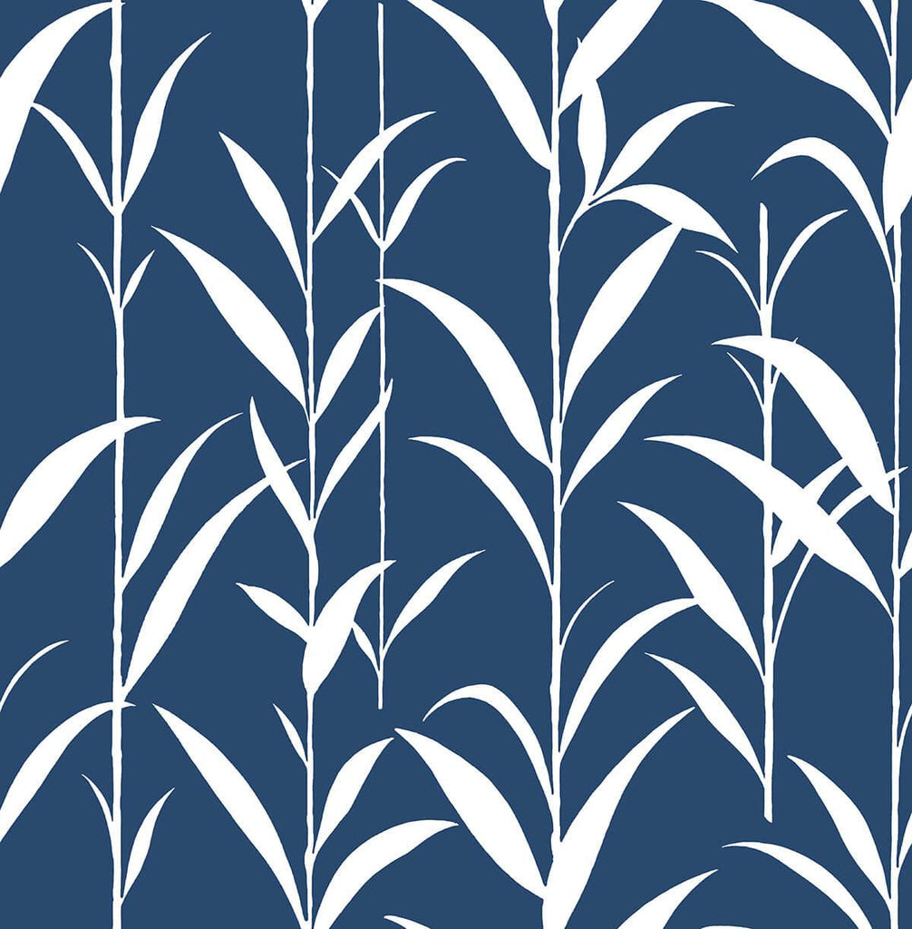 Seabrook Bamboo Leaves Navy Blue Wallpaper