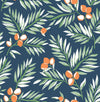 Seabrook Citrus Branch Navy, Sage, & Orange Wallpaper