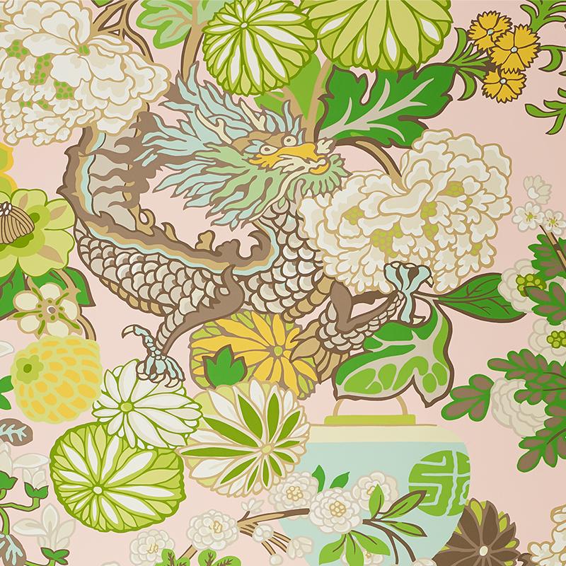 Schumacher Chiang Mai Dragon Blush Wallpaper